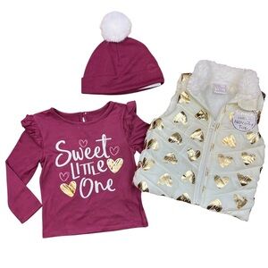 Just Lizzy Baby Girls Heart Print Puffer Vest Long Sleeve Hat Set - Size 18M